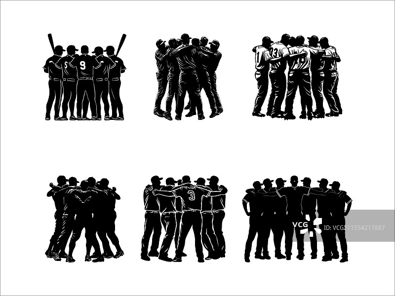 棒球队胜利的聚会剪影艺术图片素材