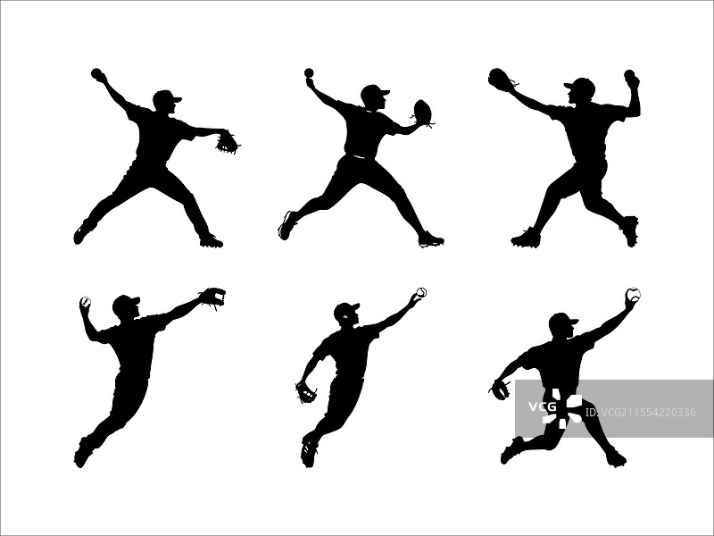 棒球外野手接飞球的剪影图片素材