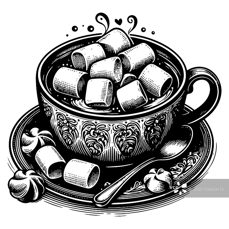 带有棉花糖的热巧克力雕刻图片素材