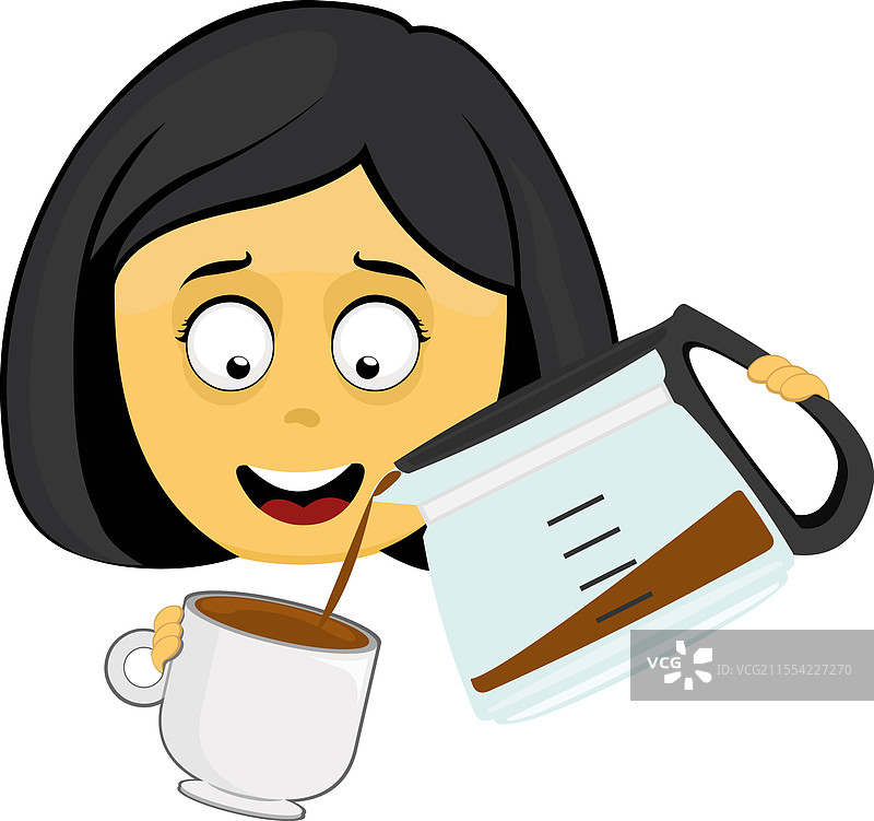 表情符号女性与咖啡机和咖啡杯图片素材