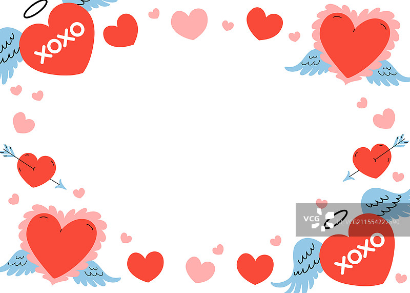 浪漫涂鸦边框，迷人的心形框架图片素材