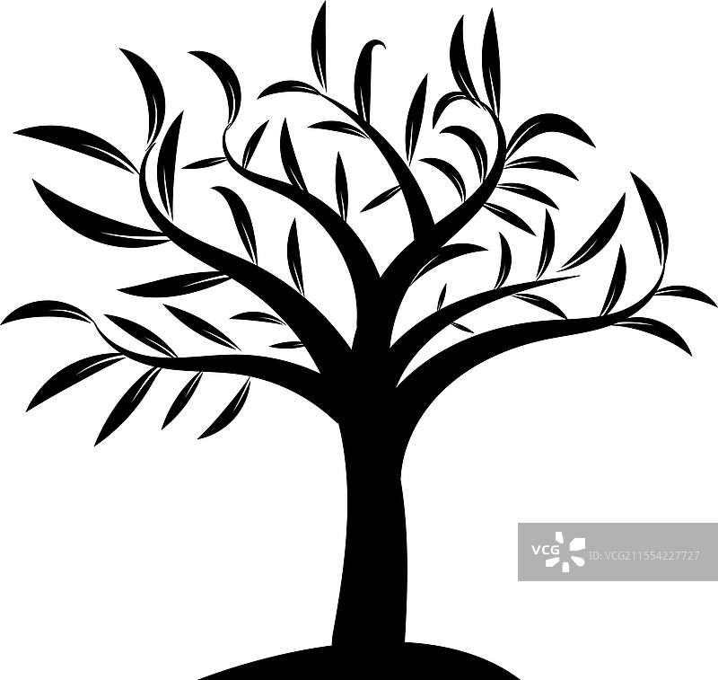 优雅的黑色树木剪影，根系蜿蜒流动图片素材