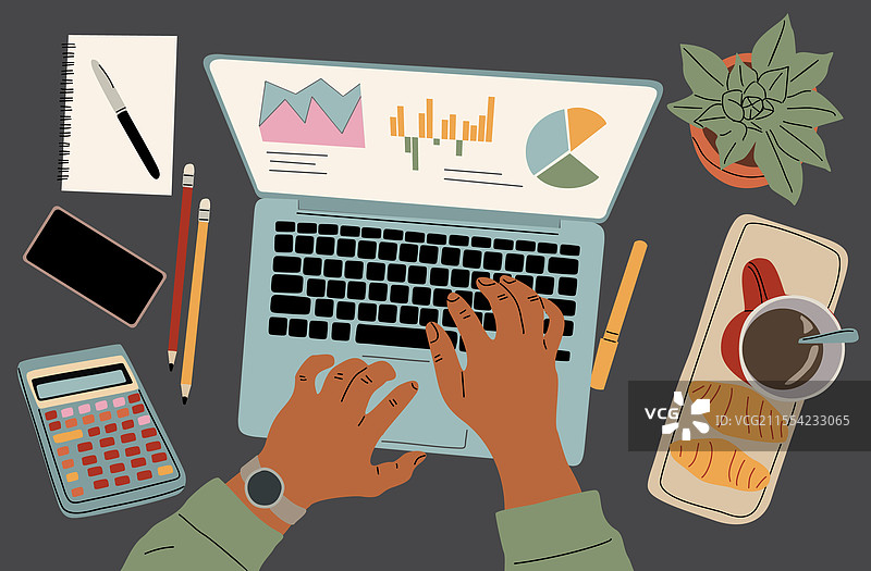 手在笔记本电脑上输入财务分析数据图片素材