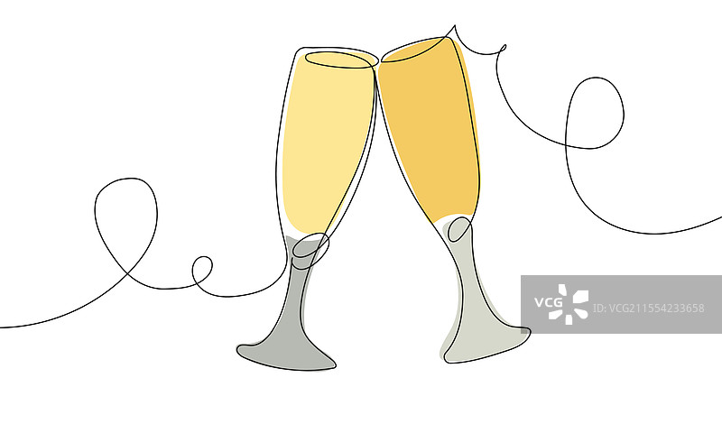 两杯香槟碰杯的彩色线条艺术图片素材