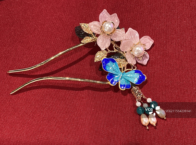 手工发簪蝶恋花图片素材