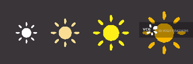 复古游戏的太阳像素艺术图标集，黄色太阳图片素材