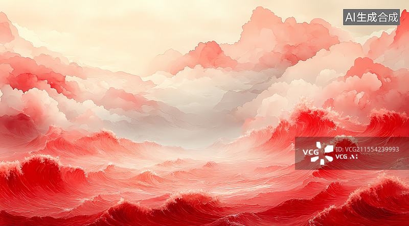 【AI数字艺术】红色国风云海图案图片素材
