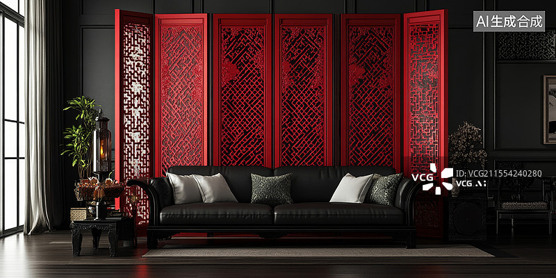 【AI数字艺术】现代中式客厅装饰图片素材