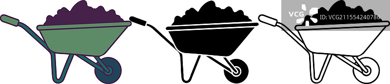 绿色和黑色的独轮车轮廓图片素材