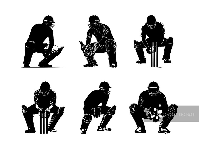 板球守门员的剪影蹲在后面图片素材