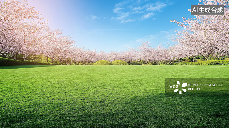 【AI数字艺术】樱花和草坪图片素材