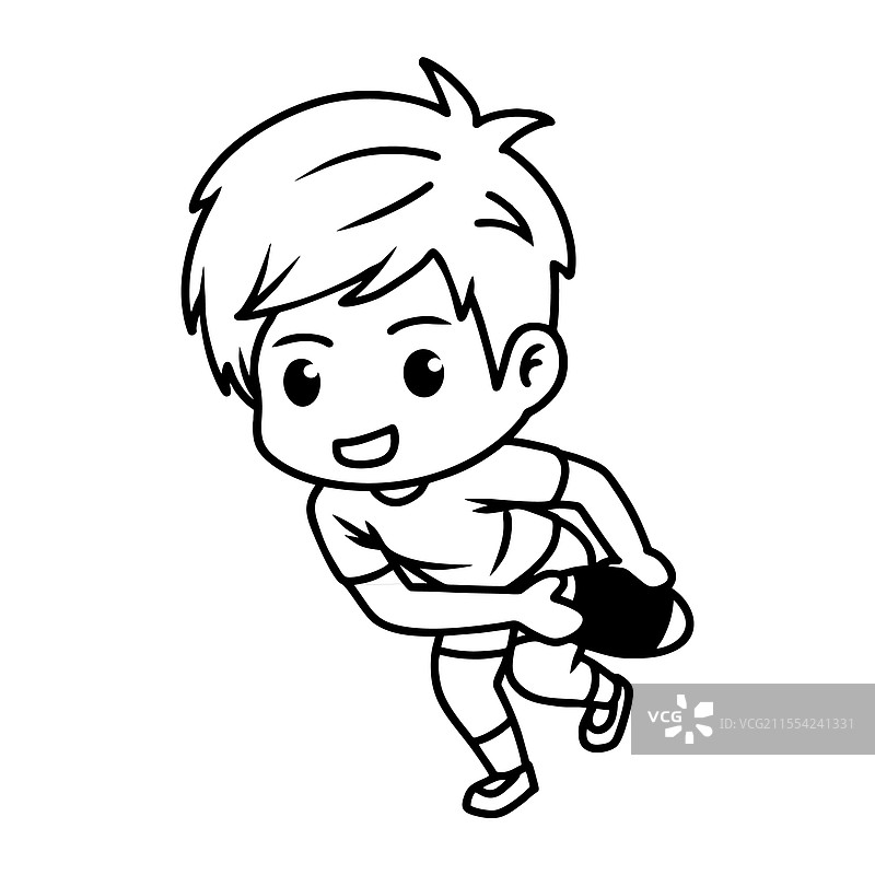 男孩橄榄球运动员在奔跑中握着橄榄球图片素材