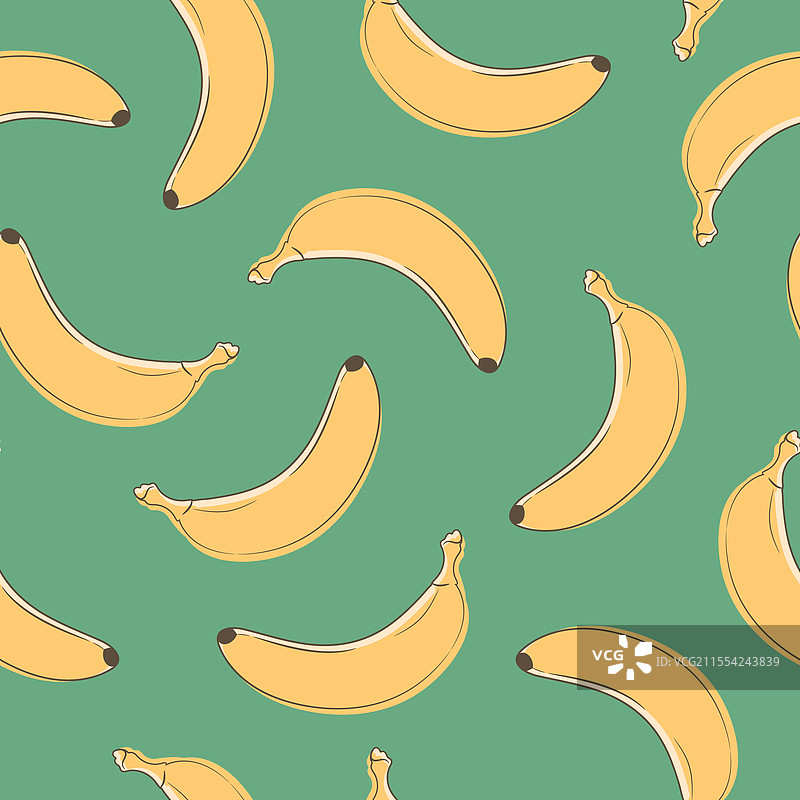 香蕉水果无缝图案，绿色背景上的香蕉图片素材