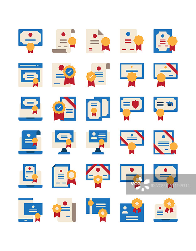 一套扁平化证书图标装饰元素图片素材