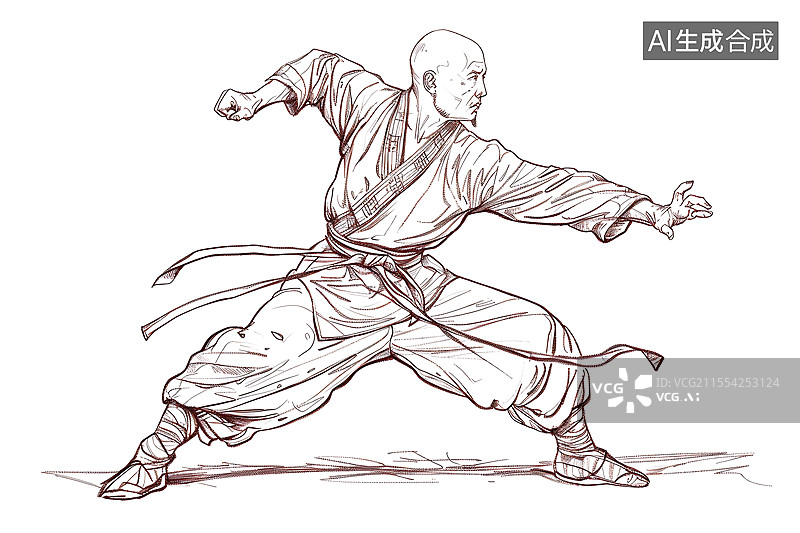 【AI数字艺术】素描练功夫的男人图片素材