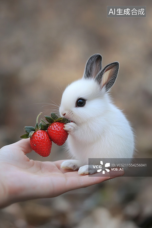 【AI数字艺术】小兔子与草莓图片素材