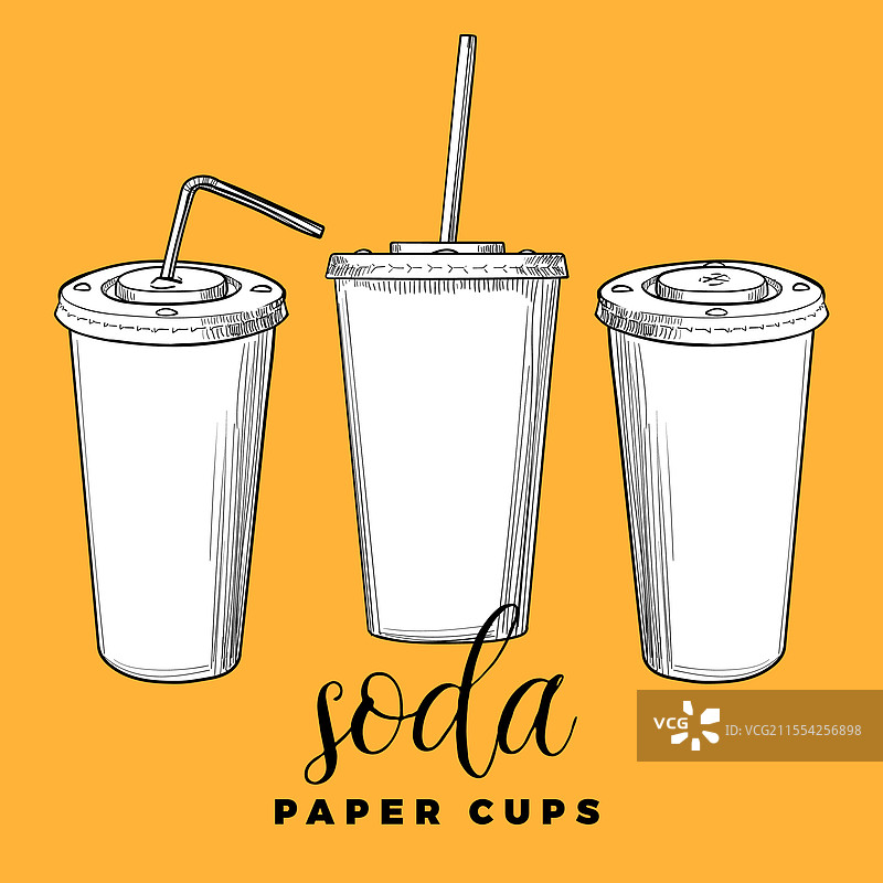 黑白色的汽水杯在橙色背景上图片素材