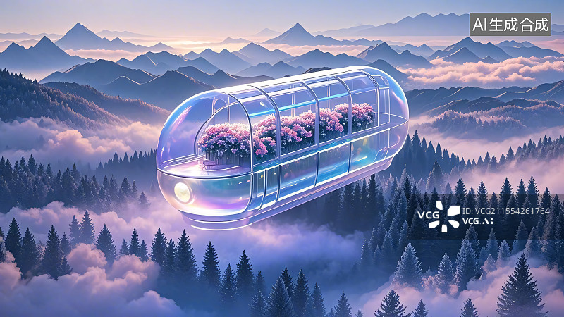 【AI数字艺术】云端中梦幻的火车图片素材