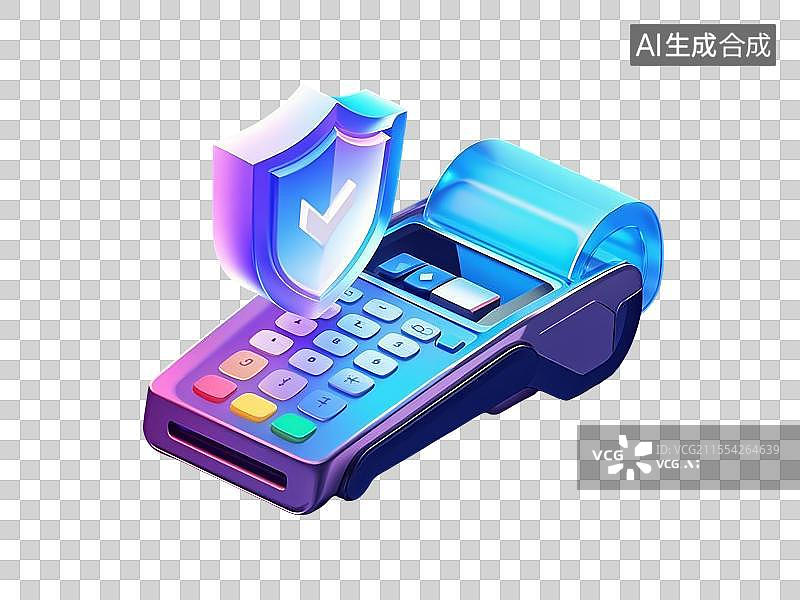 【AI数字艺术】透明背景的3Dpos机和护盾图标图片素材