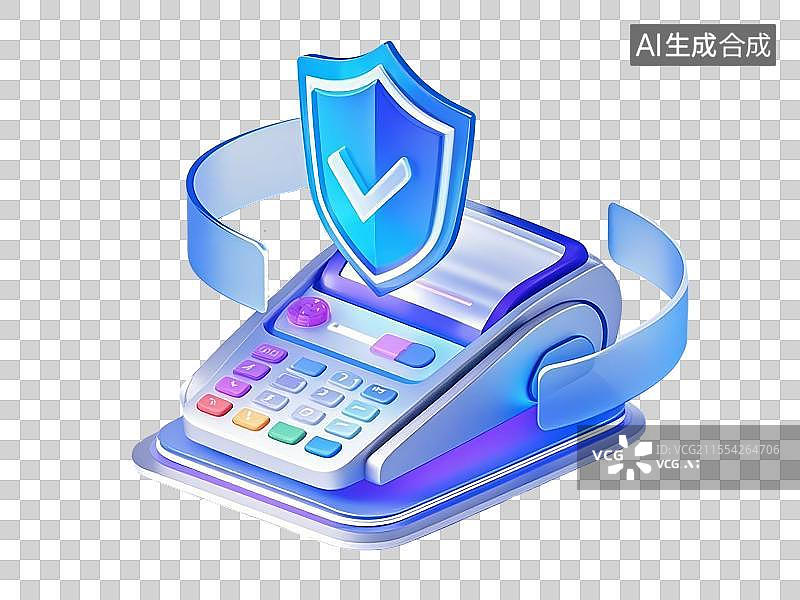 【AI数字艺术】透明背景的3Dpos机和护盾图标图片素材