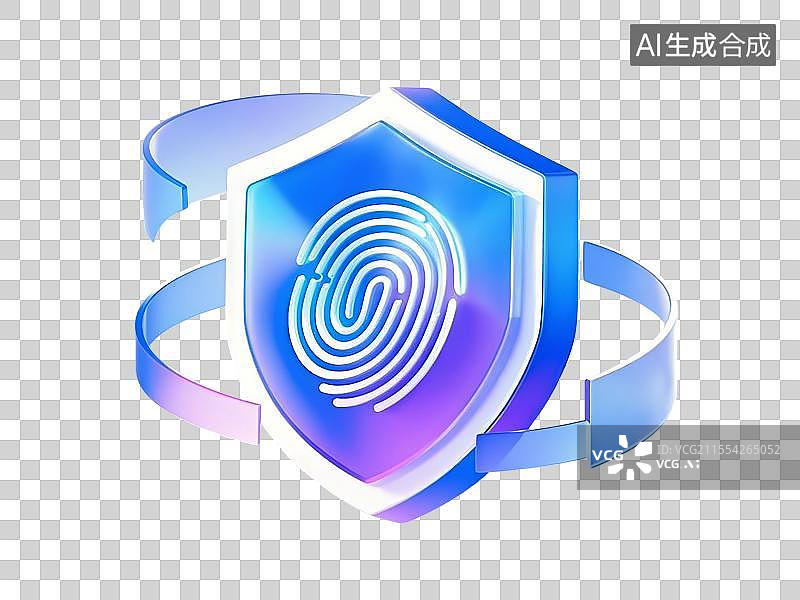 【AI数字艺术】透明背景的3D指纹和护盾图标图片素材