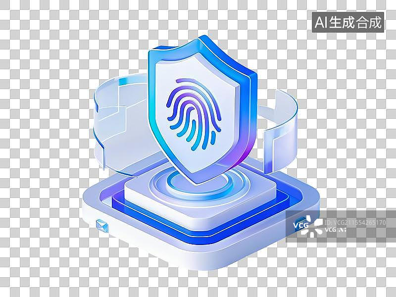 【AI数字艺术】透明背景的3D指纹和护盾图标图片素材