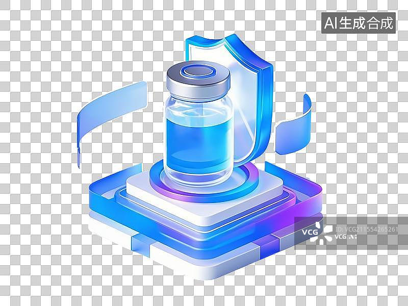 【AI数字艺术】透明背景的3D疫苗瓶和护盾图标图片素材