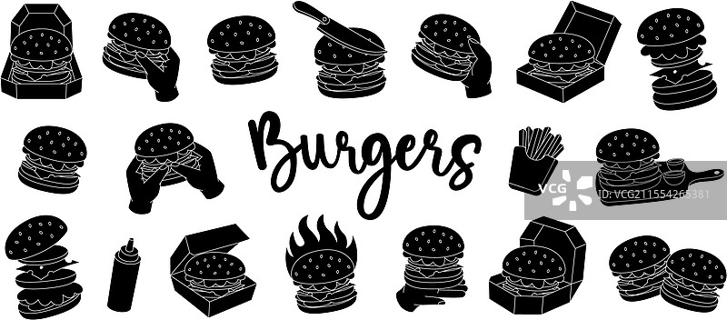 黑色汉堡套餐，牛肉汉堡，素食汉堡图片素材