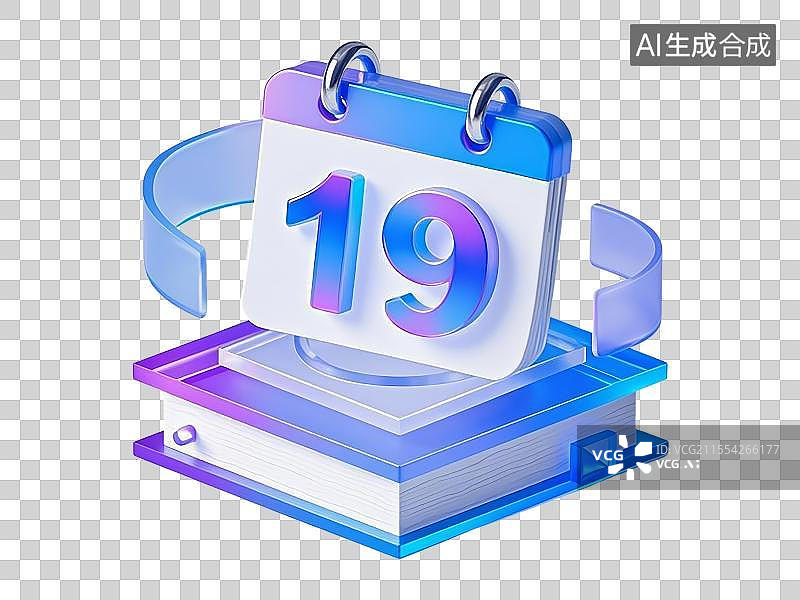 【AI数字艺术】透明背景的3D一本日历上面有数字19图标图片素材
