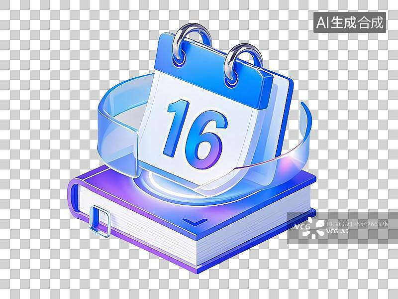 【AI数字艺术】透明背景的3D一本日历上面有数字16图标图片素材