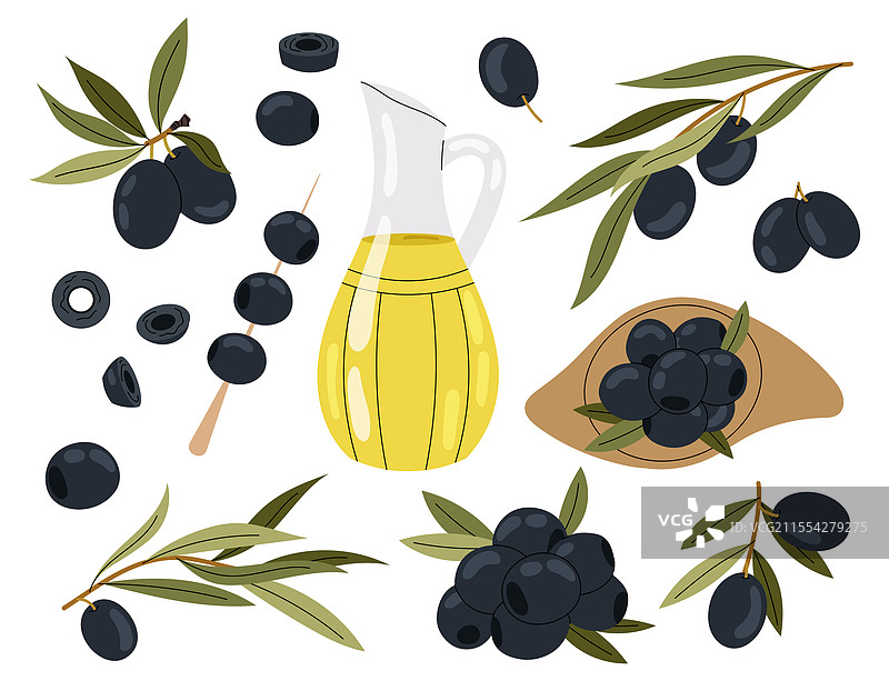 黑橄榄枝和油瓶图片素材