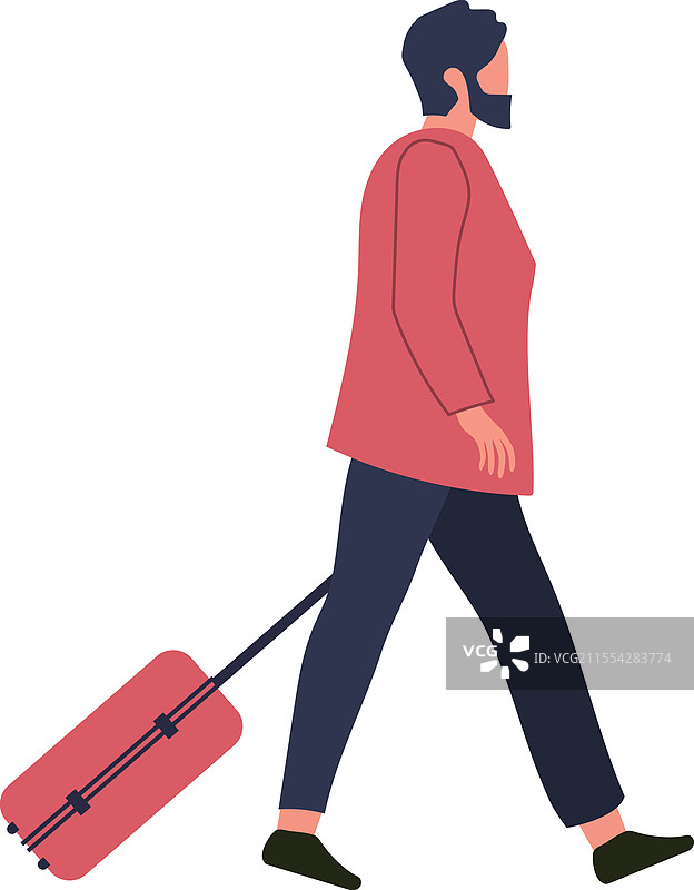 商人在机场拖着滚轮行李箱图片素材