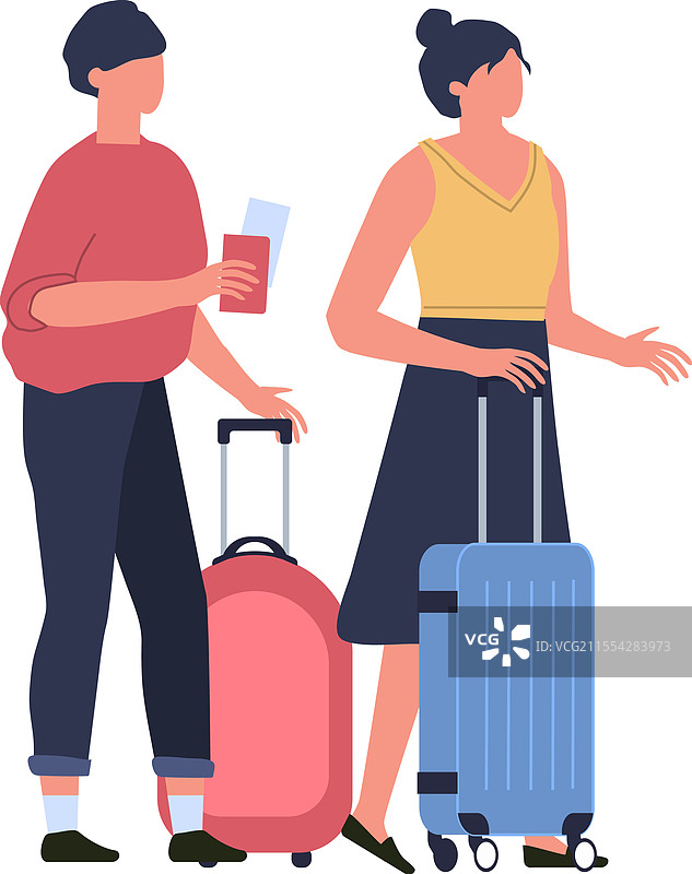 游客手持护照，拖着行李箱图片素材