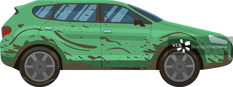 侧面视图的绿色SUV覆盖着泥土图片素材