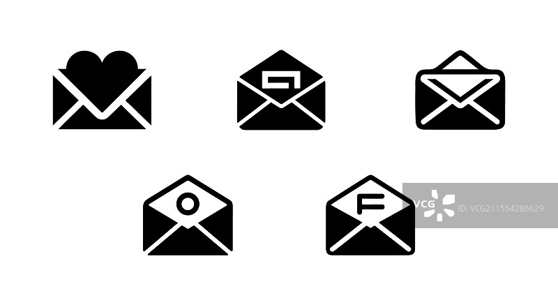 情人节平面设计的信封图标集合图片素材