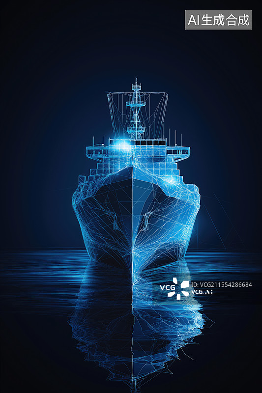 【AI数字艺术】行驶在科技海洋里面的货轮图片素材