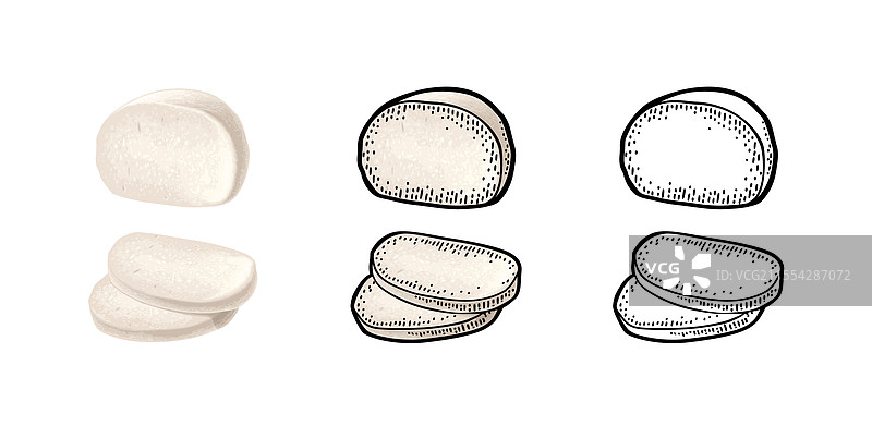 复古风格的马苏里拉奶酪半块和切片图片素材