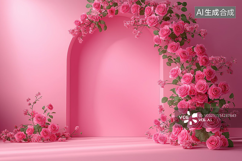 【AI数字艺术】玫瑰花在墙上盛开图片素材