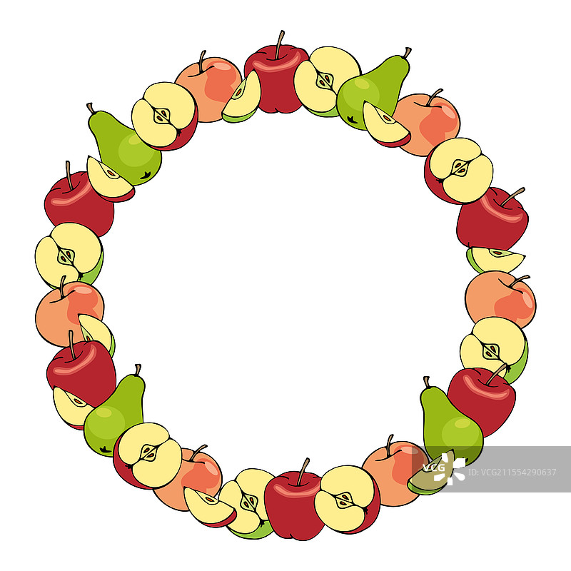 彩色苹果和梨的圆形框架图片素材