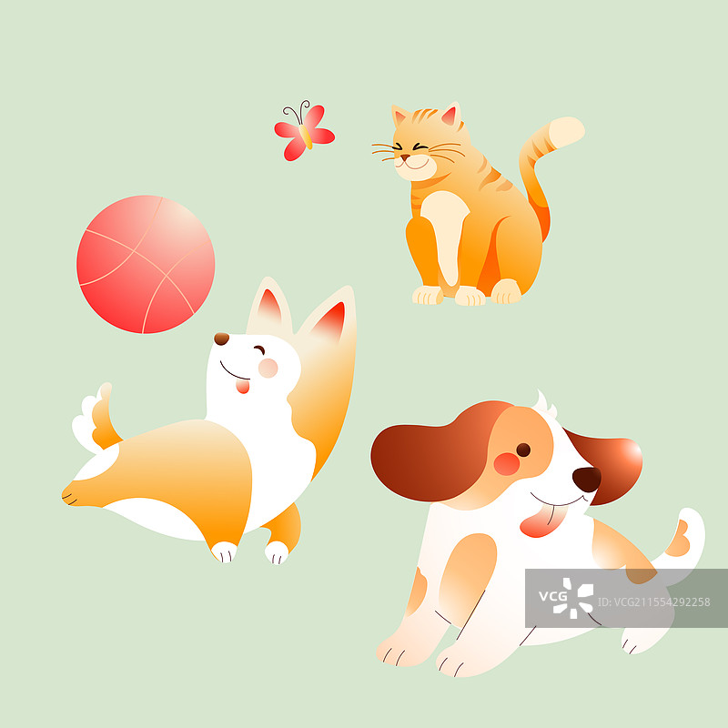 卡通夏季自然风景亲子游家人儿童父子宠物爱宠经济猫咪狗狗动物护理电商消费优惠活动礼物治愈风渐变矢量插画图片素材