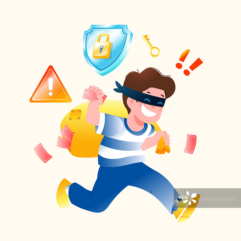 卡通互联网金融诈骗反诈宣传科普投资电信骗局提示风险安全盾牌银行转账职业商务办公电商消费渐变矢量插画图片素材