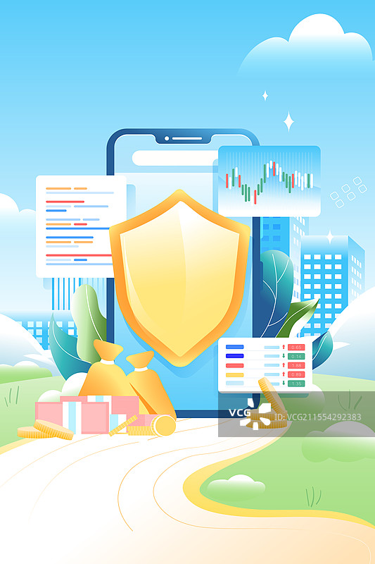 卡通互联网金融诈骗反诈宣传科普投资电信骗局提示风险安全盾牌银行转账职业商务办公电商消费渐变矢量插画图片素材