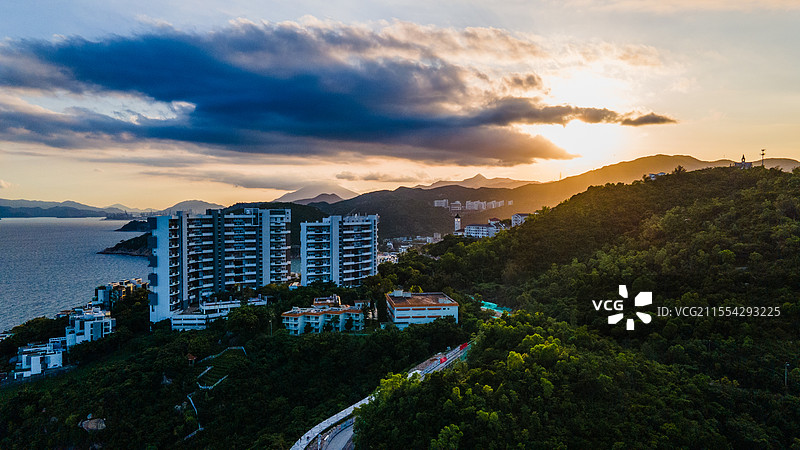 深圳海岸线黄昏日落美景图片素材