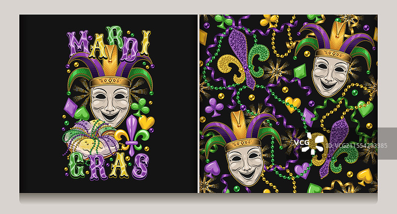 狂欢节图案标签与小丑面具图片素材