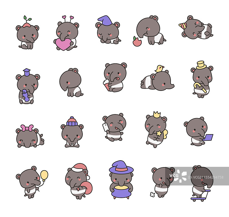 一组可爱的水豚卡通动物图片素材