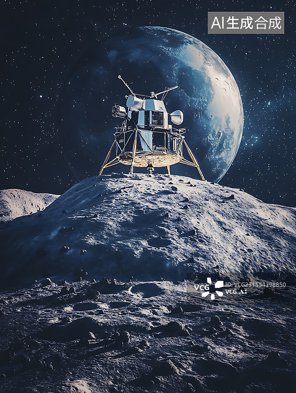 【AI数字艺术】月球探测器在月球遥望地球图片素材