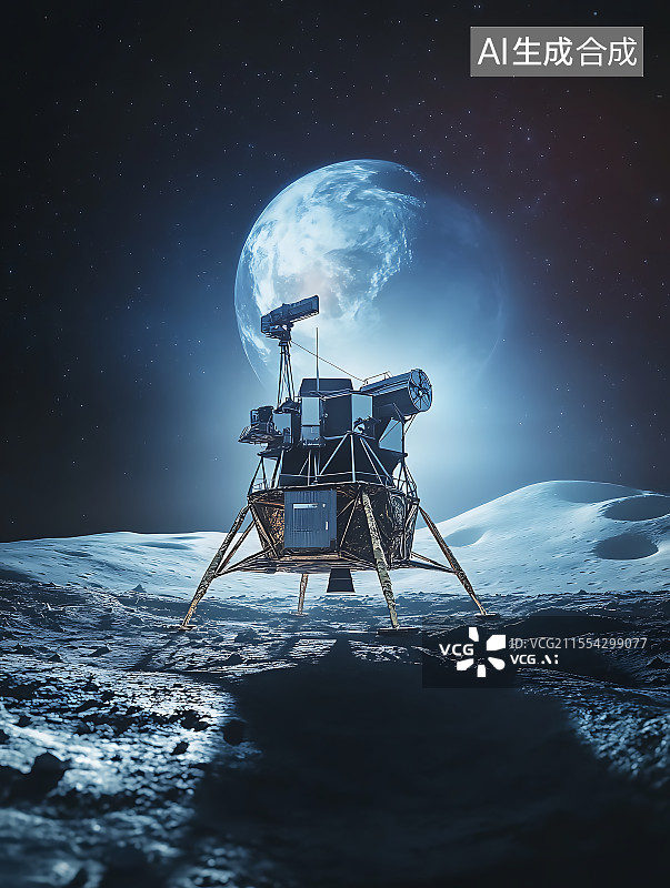 【AI数字艺术】月球探测器在月球遥望地球图片素材