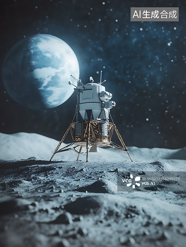 【AI数字艺术】月球探测器在月球遥望地球图片素材