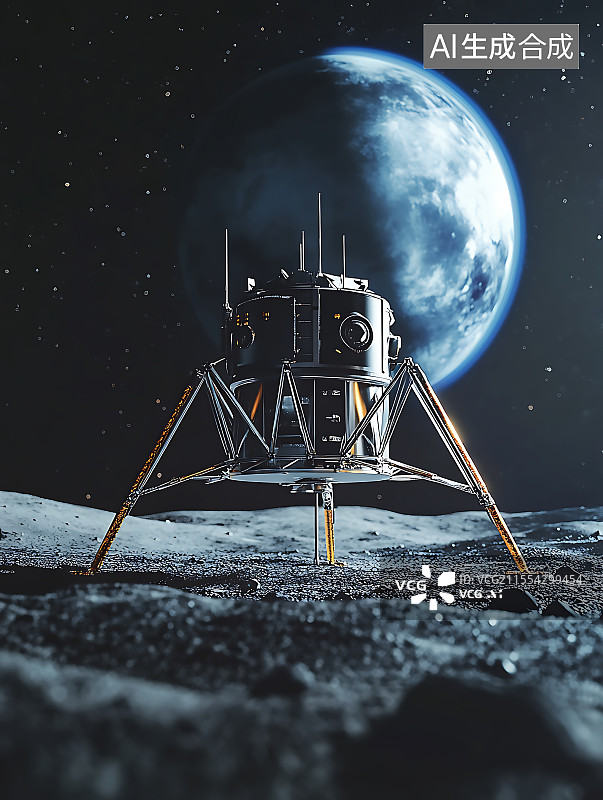 【AI数字艺术】月球探测器在月球遥望地球图片素材