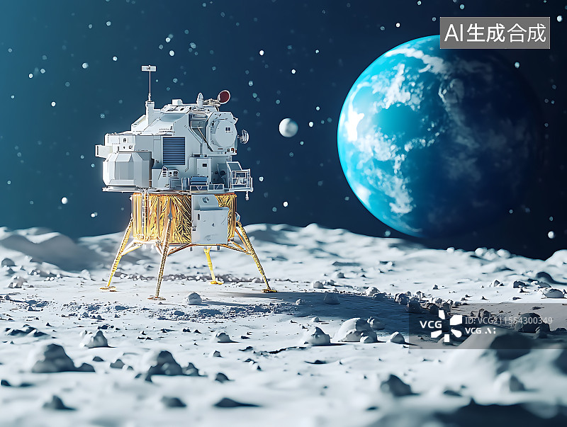 【AI数字艺术】月球探测器在月球遥望地球图片素材